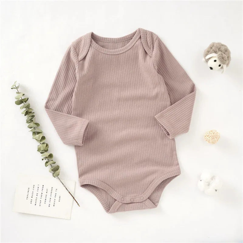 Manufacturer Super Soft Sleeve Baby Rompers Solid Ribbed Organic Cotton Sleeve Baby Romper Clothes