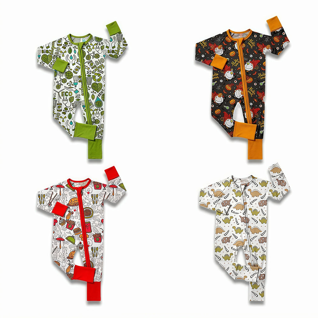 Bamboo Baby Clothes Wholesale Toddler Pajamas Sleepwear Custom Print Bamboo Kids Pajamas Zippers Baby Romper Bamboo Baby Onesie
