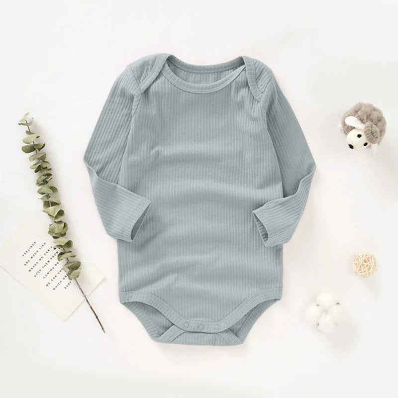 Manufacturer Super Soft Sleeve Baby Rompers Solid Ribbed Organic Cotton Sleeve Baby Romper Clothes