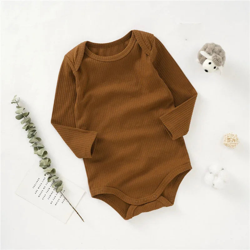 Manufacturer Super Soft Sleeve Baby Rompers Solid Ribbed Organic Cotton Sleeve Baby Romper Clothes