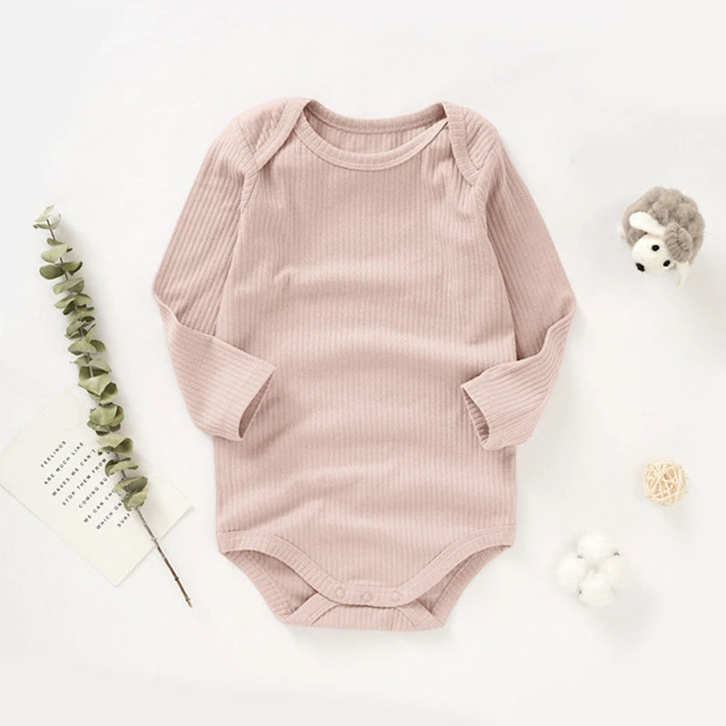 Manufacturer Super Soft Sleeve Baby Rompers Solid Ribbed Organic Cotton Sleeve Baby Romper Clothes