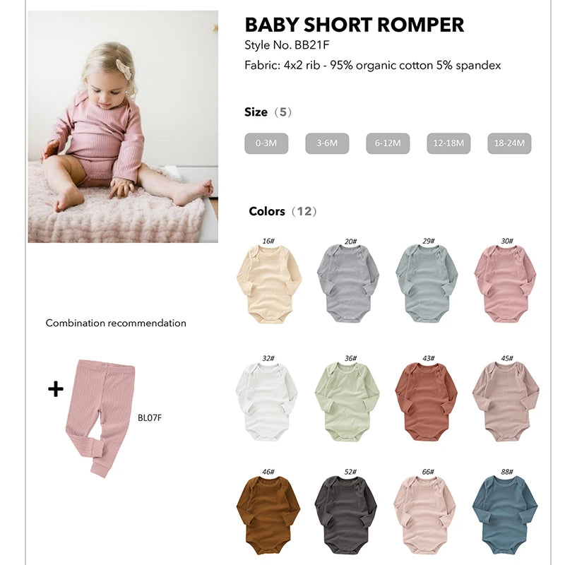 Manufacturer Super Soft Sleeve Baby Rompers Solid Ribbed Organic Cotton Sleeve Baby Romper Clothes