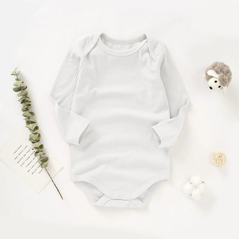 Manufacturer Super Soft Sleeve Baby Rompers Solid Ribbed Organic Cotton Sleeve Baby Romper Clothes