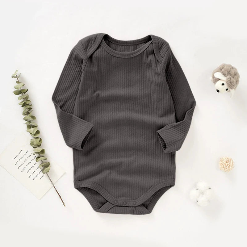 Manufacturer Super Soft Sleeve Baby Rompers Solid Ribbed Organic Cotton Sleeve Baby Romper Clothes