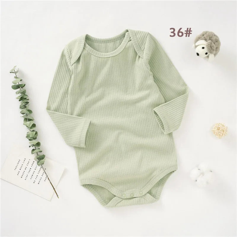 Manufacturer Super Soft Sleeve Baby Rompers Solid Ribbed Organic Cotton Sleeve Baby Romper Clothes